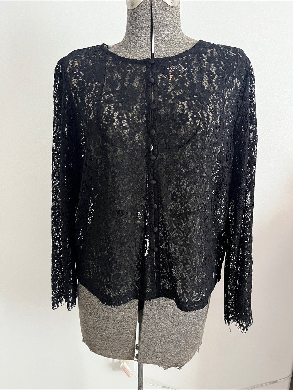 GAP Black Lace Button-Down Blouse